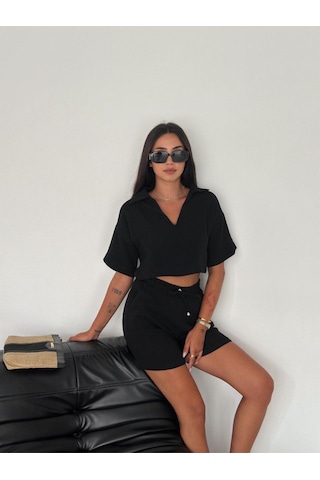 Hgfashion Crop Şort Takım Siyah Renk Siyah