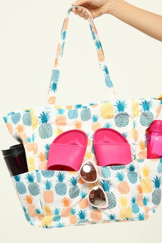 İcone Bag Kadın Çantası, Fonksiyonel Baskılı Plaj Çanta, Beach Bag, Karpuz Tropical Desenli Fermuarlı Çanta Yeşil - Sarı