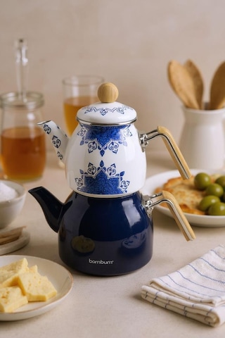 Bambum Unique - Bambu Kulplu Çaydanlık Takımı Lacivert Lacivert