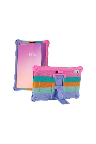 Jeemson Lenovo Tab M9 İçin Silikon Korumalı Kılıf - Şık Pembe + Askı Kordon + Dokunmatik Kalem - Anti-şok Esnek Kapak