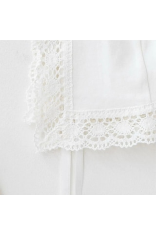 Nervür Ve Dantel Detaylı Pamuklu Tulum Ve Şapka Takım Kırık Beyaz