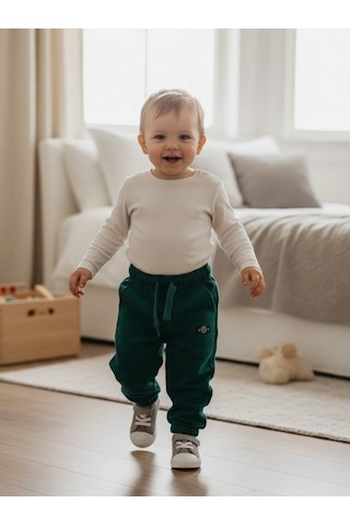 Zekids Erkek Çocuk Pamuklu Bel Paça Lastikli Eşofman Altı-16390 Yeşil