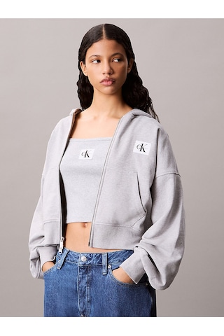 Calvin Klein Kadın French Terry Fermuarlı Kapüşonlu Sweatshirt - Gri Melanj-8429 Bc06 Grey Heather