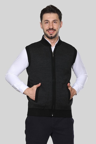 Kzc Tekstil Erkek Orta Yaş Ve Üzeri Triko Örgü Akrilik Kışlık Kalın Dokulu Fermuarlı Baba Yelek Siyah