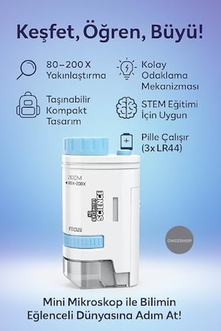 Cngzshop Mini Mikroskop, 80x-200x Zoom, Led Işıklı, Çocuk Keşif Aracı, Mavi