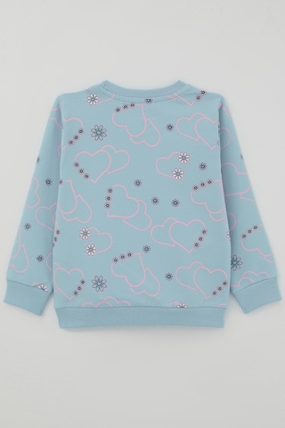 Breeze Kız Çocuk Cool Sweatshirt Çiçek Desenli Kalpli 3-8 Yaş , Açık Mavi