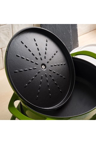 Pot Art Parlak Yeşil Yuvarlak Derin Döküm Tencere 28 Cm 5,6 Lt Yeşil