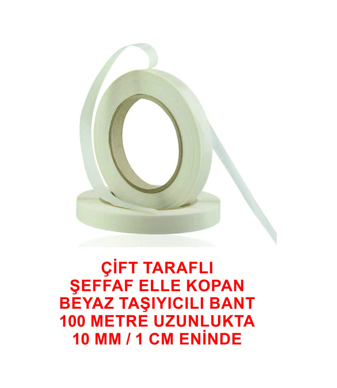 Çift Taraflı Elle Kopan Beyaz Bant 100 M. Uzunlukta10 Mm Eninde