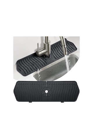 Yaleker Siyah Silikon Lavabo Su Dışarı Akma Engel Matı - Lavabo Ve Mutfak Tezgahını Kuru Tutar, Su Toplayıcı Ve Akıtıcı Özellikli Siyah