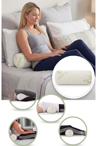 Çok Amaçlı Visco Silindir Yastık Ortopedik Boyun Yastığı Bel Boyun Bacak İçin Siyah Yastık Yumuşak Yastık 46x14 Cm Beyaz