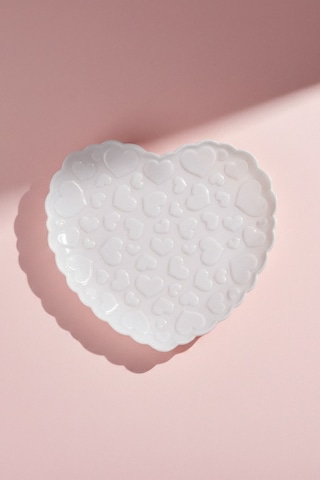 Karaca Pink Love Porselen Servis Tabağı Beyaz 28 Cm Beyaz