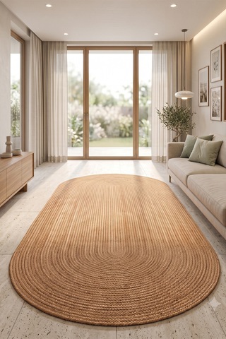 Jüt Hasır Oval Kilim Dekoratif Örgü Model Halı Salon Oturma Odası Mutfak Koridor Yatak Odası Banyo Balkon Yolluk Bohem Ev Dekoru 8000hasırbambu