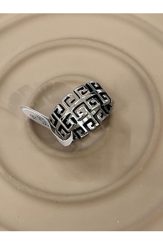 Premium Gümüş Renk Parlak Desenli 316l Çelik Yüzük 18 Ölçü