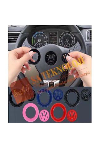 Volkswagen Direksiyon Logo Ve Çerçeve Seti Siyah 40mm Logo-61mm