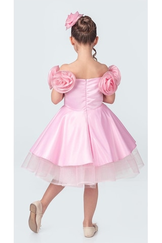 Mnk Baby & Kids Fanari Krep Saten Gren Destekli Kız Abiye M00735 Pembe