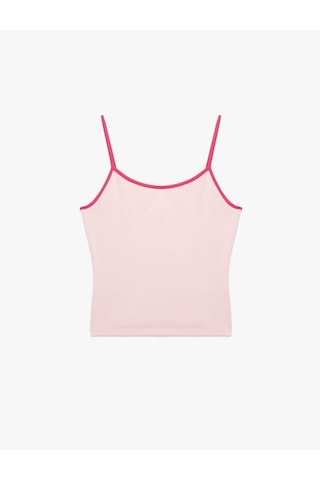 Koton Pamuklu Renk Kontrastlı Slim Fit U Yaka Askılı Bluz Pembe 6sak10236ek Gül
