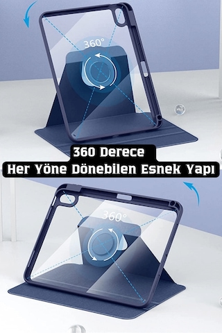 Apple Uyumlu iPad Air 11 İnç 2024 M2 Çipli 6.nesil 360 Dönebilen Standlı Pino Tablet Kılıfı