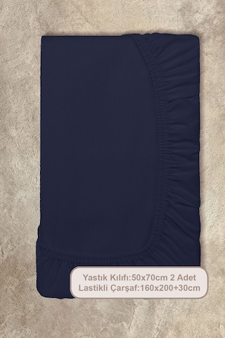 Elart Basic Lastikli Çarşaf Seti Çift Kişilik 160x200+28 Lacivert