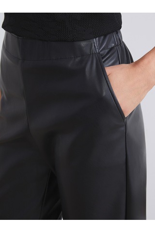 Lcwaıkıkı Classic Siyah Beli Lastikli Kadın Deri Görünümlü Pantolon