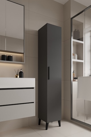 Mundo Tek Kapılı Banyo Dolabı Çok Amaçlı Dolap - Antrasit Antrasit