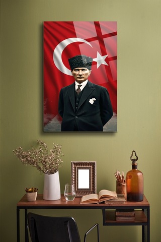 Atatürk Cam Tablo Portre Cam Tablo Duvar Dekoru Atatürk Portresi Kırılmaz Cam Solmaz Baskı 010