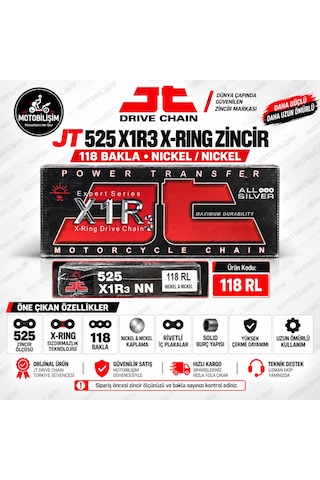 Motosiklet Zinciri 525 X-ring 118 Bakla Nickel Jt X1r3 Güçlendirilmiş Zincir
