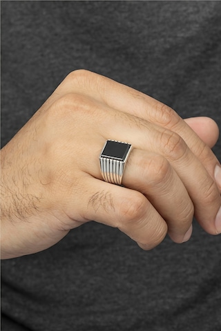 Çizgi Desenli 925 Ayar Gümüş Erkek Yüzük -8323 Gümüş