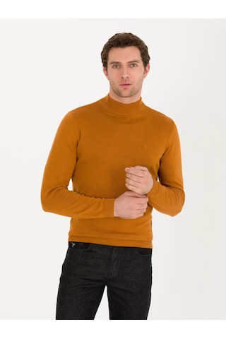 Cacharel Tarçın Slim Fit Pamuk Karışımlı Yarım Balıkçı Basic Triko Kazak Turuncu