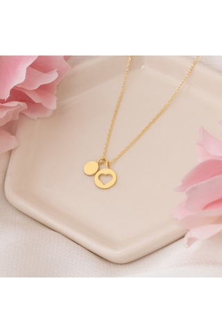 Dkmn Gümüş Yuvarlak İçi Boş Kalp Kolye