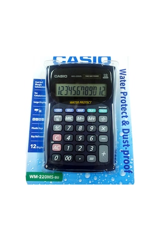 Casio WM-220MS-BU Suya ve Toza Dayanıklı Masaüstü 12 Hane Hesap Makinesi