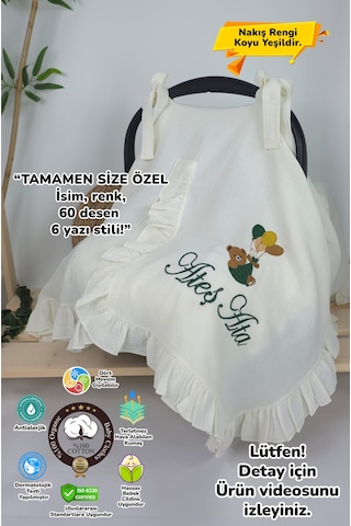 Gros Shop Müslin Yeni Doğan 4katlı Organik %100pamuk Kişiye Özgü Nakışlı Hastane Çıkış Seti-yeşil Ayıcık Balon Ekru