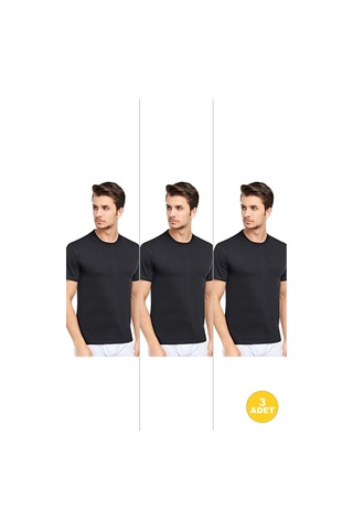 Cennetoğlu Erkek Slim Fit Sıfır Yaka Fanila T-shirt 3'lü Paket Siyah Siyah