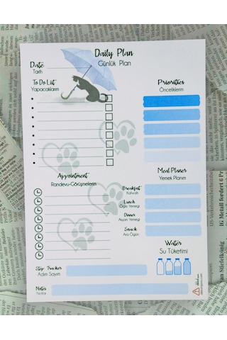 Günlük Planlayıcı 50 Adet - Sarı Kedi Desenli