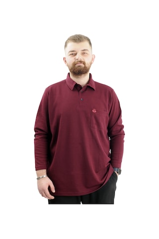 Mode Xl Büyük Beden Erkek Sweatshirt Polo Yaka Uzun Kol Waffle 23449 Bordo Bordo