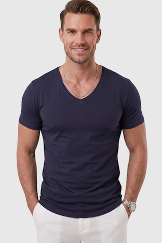 Rizzup Lacivert Erkek Slim Fit Derin V Yaka Basic Tişört %90 Pamuk Likralı Asimetrik Kesim 2602265