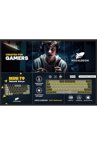 Mini T9 Türkçe Q Mekanik Klavye Red Switch Gamer Oyuncu Klavyesi