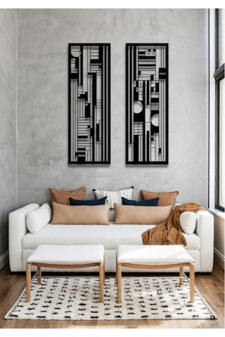 Modern Stil 2 Li Metal Duvar Dekoru Seti 75x27