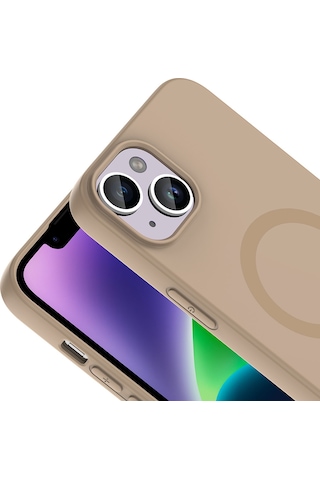 iPhone Uyumlu 14 Kılıf M-safe Şarj Özellikli Klfs Aris Silikon Kapak - Krem