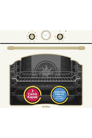 Simfer 8218 9 Fonksiyon Retro Bej Cam Ankastre Fırın Power Turbo