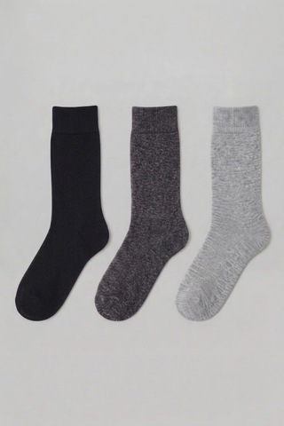 Socketta 3'lü Karışık Renkli Erkek Business Pamuk Dikişsiz Esnek Soket Çorap - Premium Siyah-gri Melanj-antrasit Melanj