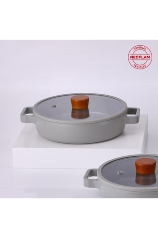 Neoflam Fika Cam Kapaklı Alüminyum Sahan 22cm Gri