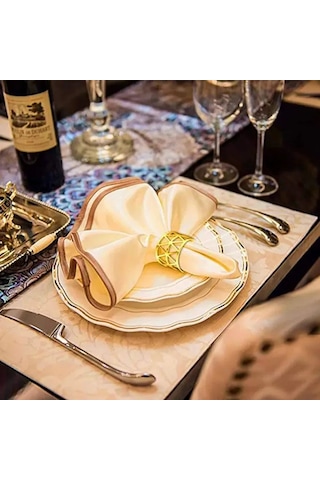 Shineyee Üçgen S Şekilli Dayanıklı Metal Peçete Halkası Seti - 12'li Altın Renk Altın