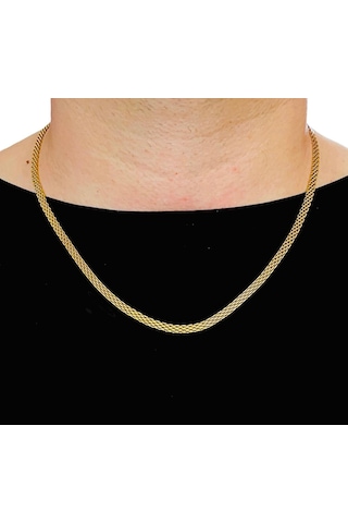 Gold Hasır Örme Çelik Zincir Erkek Kolye 65 Cm 5mm Gold