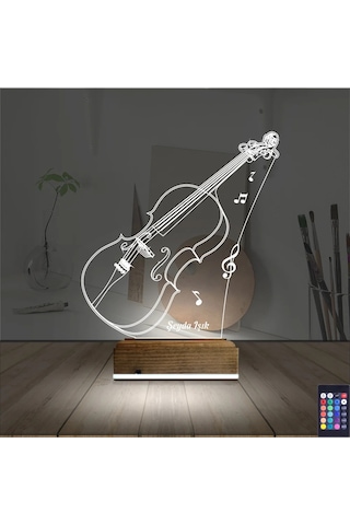 Luvivia Keman Müzik Enstrüman Kişiye Özel 3d Lamba - Masa Gece Lambası V1 Şeffaf