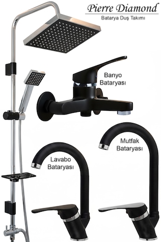 04-1 Lavabo Banyo Mutfak Bataryaları Ve Robot Duş Seti Siyah Krom / Beyaz Krom Takımlar Musluk Armatür Krom - Siyah