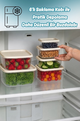 Porsima Sa-645 6 Adet 12 Parça Derin Dondurucu Mikrodalga Saklama Kabı - Çok Amaçlı Erzak Saklama Kabı Seti Bej