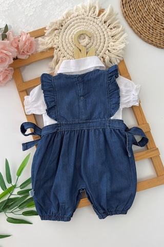 Miniğimin Cicileri Fırfır Detaylı Alttan Çıtçıtlı Kot Kız Bebek Takım Lacivert
