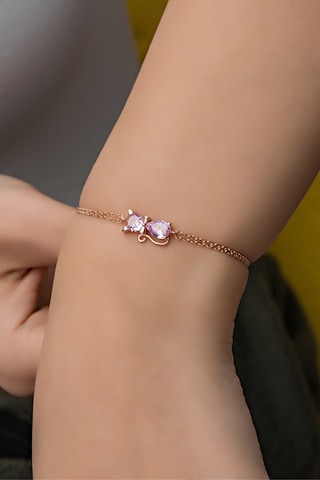 Nereze 925 Ayar Gümüş Pembe Taşlı Kedi Bileklik