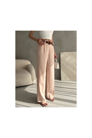 Nido Moda Beli Kemerli Keten Pantolon Bej