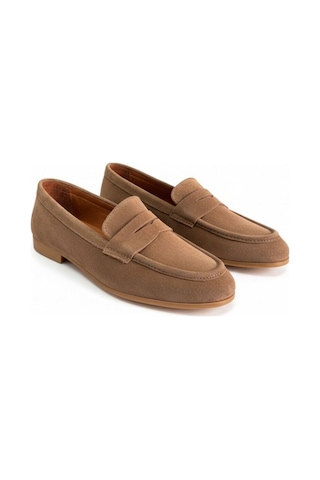 Ne&ve Shoes Vizon Süet Hakiki Deri Kadın Loafer Ayakkabı